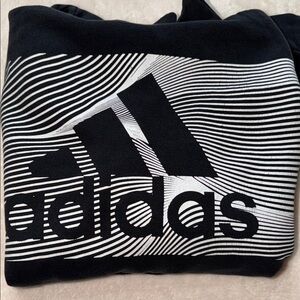 Adidas Kids Cotton Event Pullover Hoodie Black White Graphic XL Youth Boys